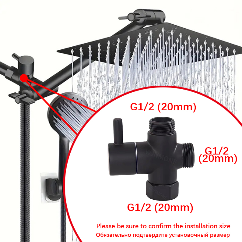Shower Valve Cartridge - Zwart Zilver 3-weg T-Adapter Omschakelklep voor